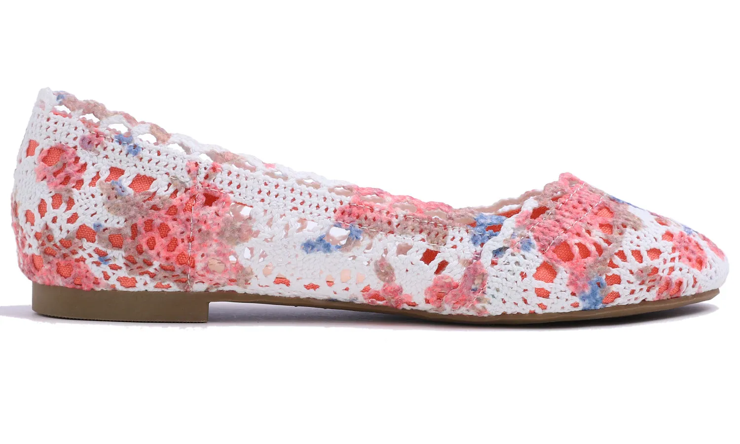 Feversole Women's Comfort Breathable Knit Crochet Shoes Lace Ballet Flats