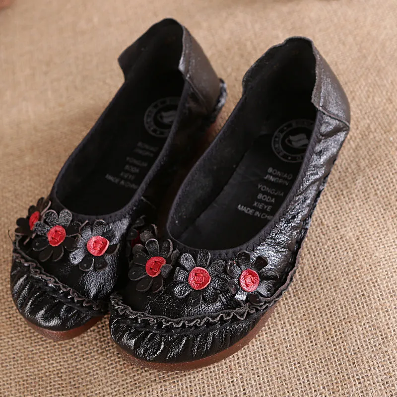 genuine leather plus-size women's single shoes