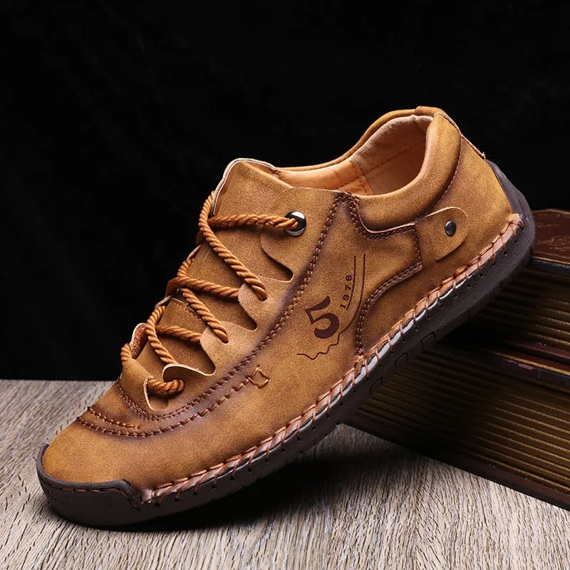Hnzxzm Men Casual Sneakers Leather Outdoor Walking Shoes New Fashion Male Leisure Sewing Soft Driving Shoes Solid Colors Sneakers