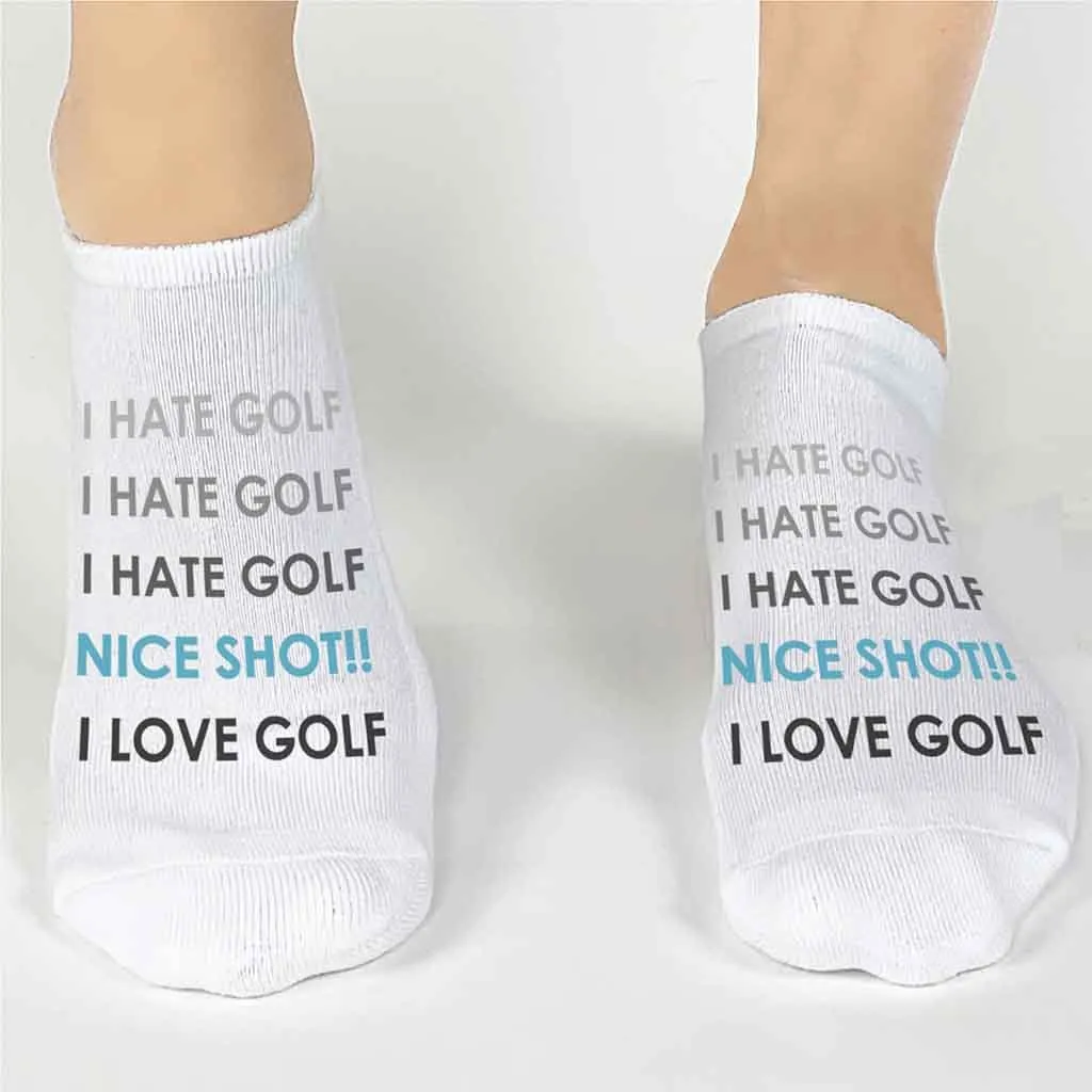 I Hate Golf... I Love Golf Socks – Funny No-Show Golf Socks