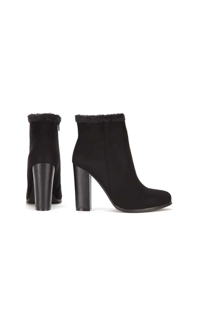 Kenley - Black Fur Trim Faux Suede Ankle Boots