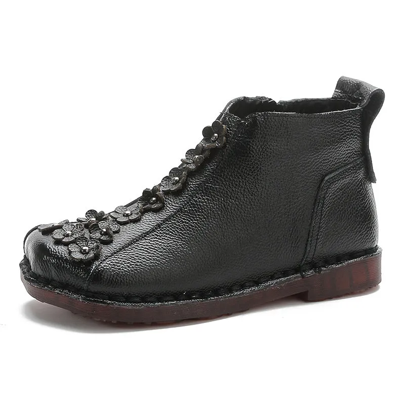 Layer cowhide autumn and winter new low-heeled casual boots