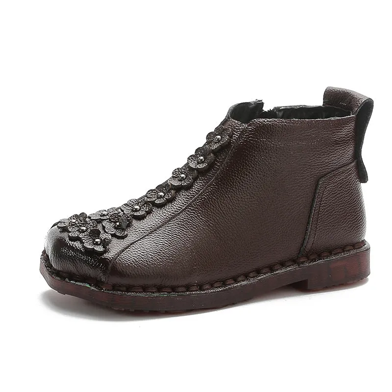 Layer cowhide autumn and winter new low-heeled casual boots