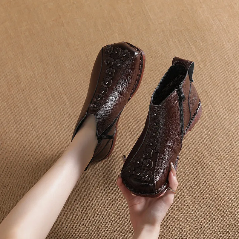 Layer cowhide autumn and winter new low-heeled casual boots
