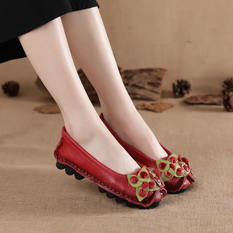 Layer leather flat bottom comfortable women's shoes