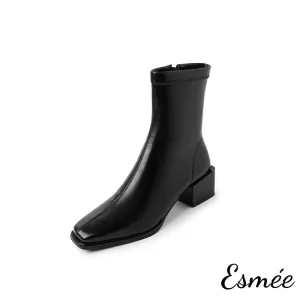 Leather Ankle Boots with Block Heels