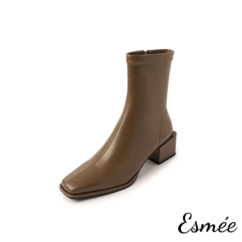 Leather Ankle Boots with Block Heels