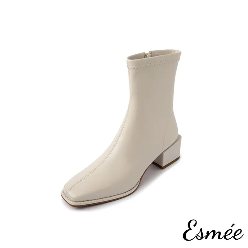 Leather Ankle Boots with Block Heels