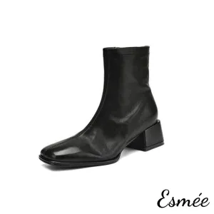 Leather Ankle Boots with Squared Toe Design