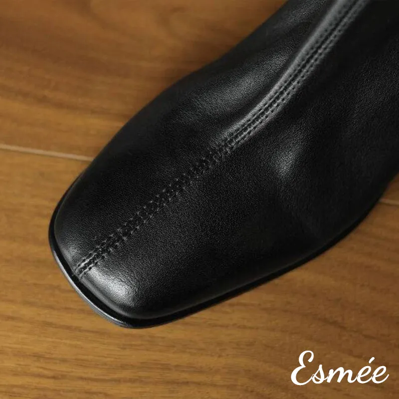 Leather Ankle Boots with Squared Toe Design