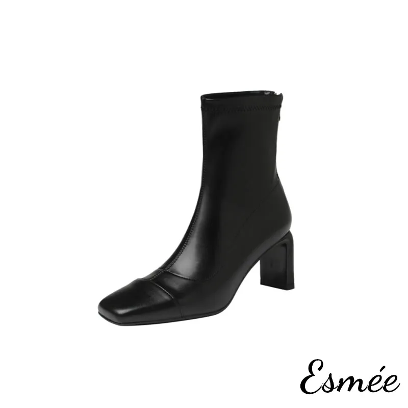 Leather Ankle Boots with Thin Block Heels