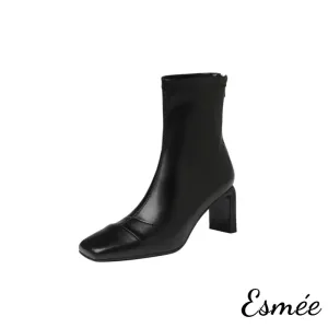Leather Ankle Boots with Thin Block Heels