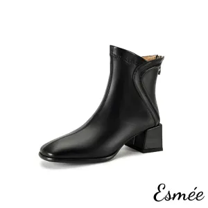 Leather High Heel Ankle Boots with Special Cutting Design