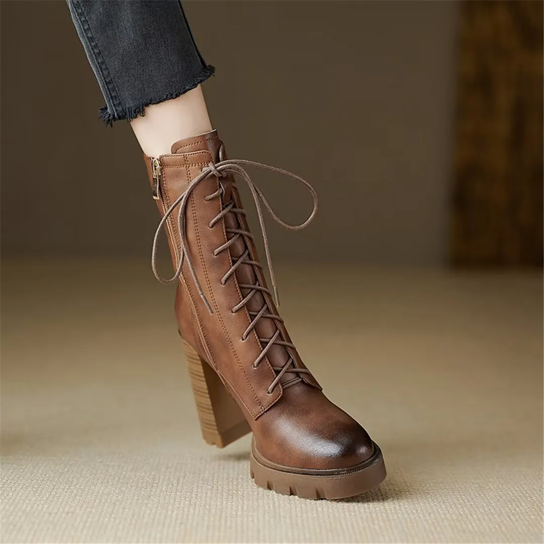 LeatherLux Chic Cowhide Winter Lace-Up Boots