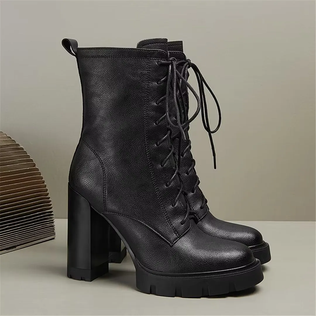 LeatherLux Chic Cowhide Winter Lace-Up Boots