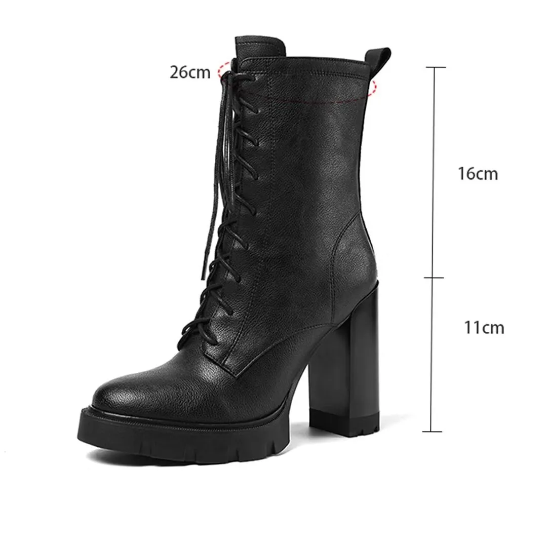 LeatherLux Chic Cowhide Winter Lace-Up Boots