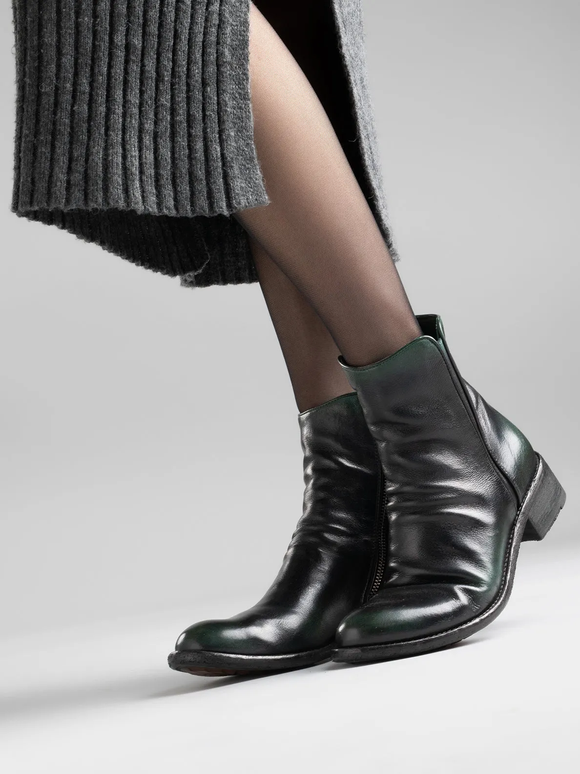 LISON 034 - Green Leather Ankle Boots