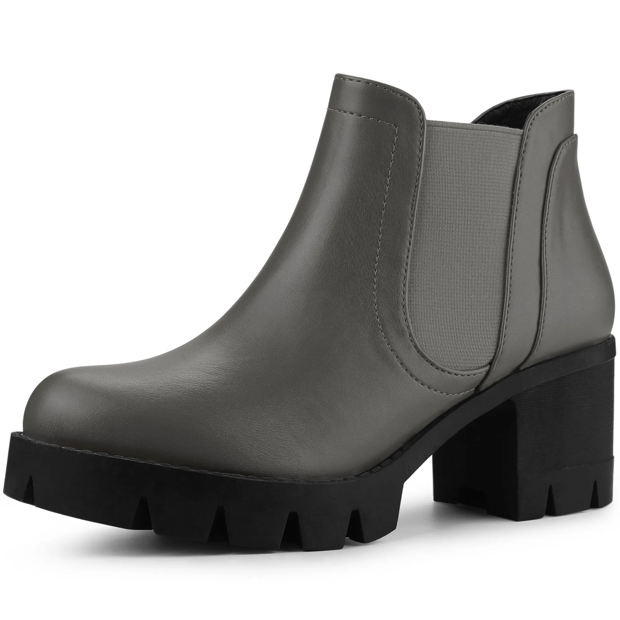 Lug Sole Chunky Heel Chelsea Ankle Boots