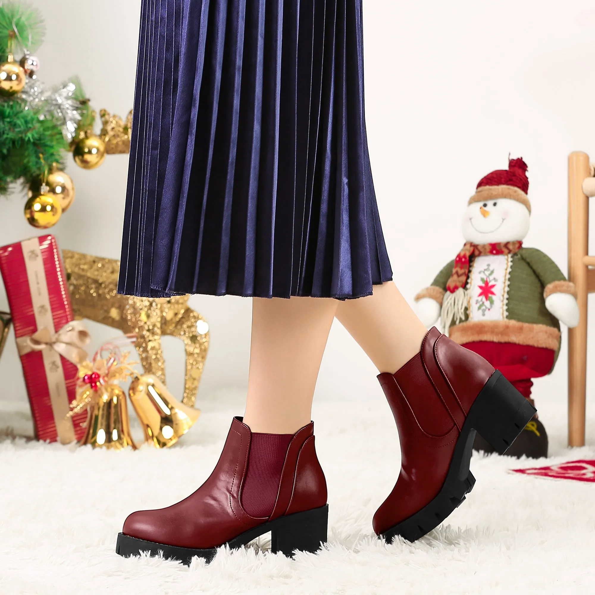 Lug Sole Chunky Heel Chelsea Ankle Boots
