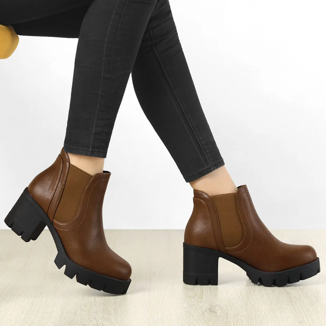 Lug Sole Chunky Heel Chelsea Ankle Boots
