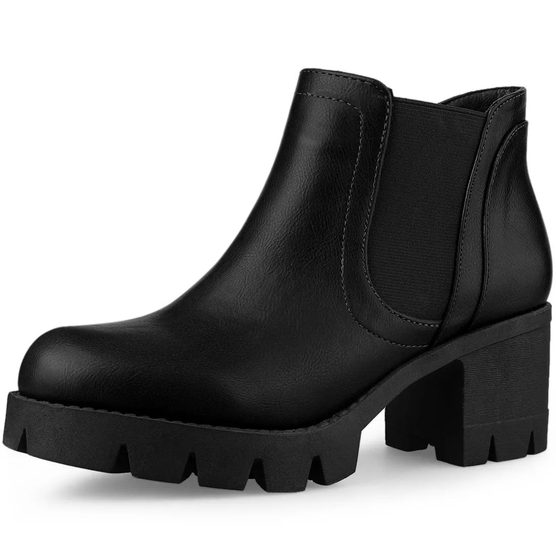 Lug Sole Chunky Heel Chelsea Ankle Boots