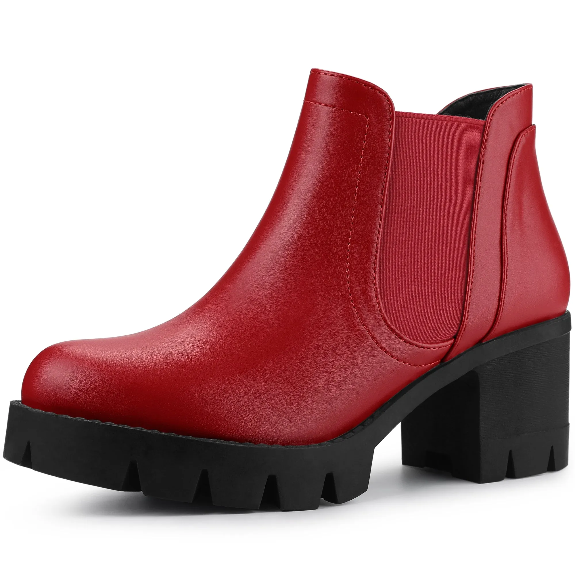 Lug Sole Chunky Heel Chelsea Ankle Boots