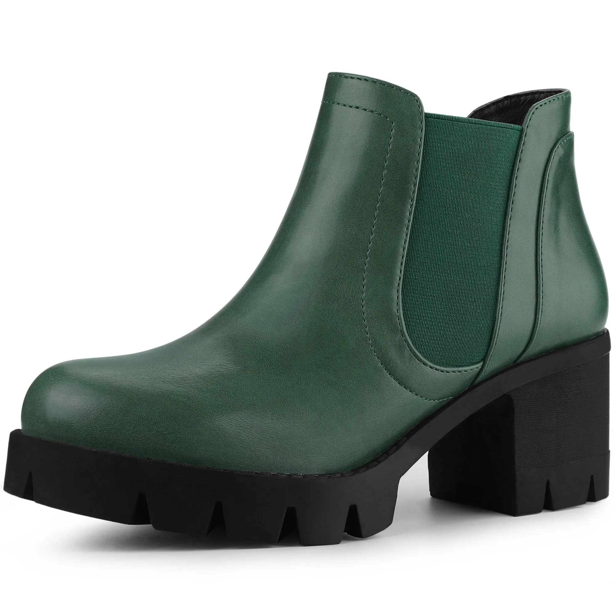 Lug Sole Chunky Heel Chelsea Ankle Boots