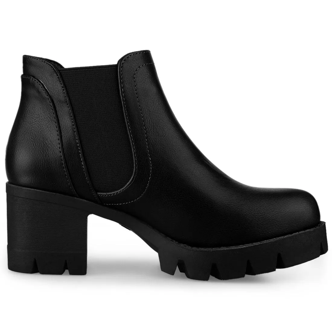 Lug Sole Chunky Heel Chelsea Ankle Boots
