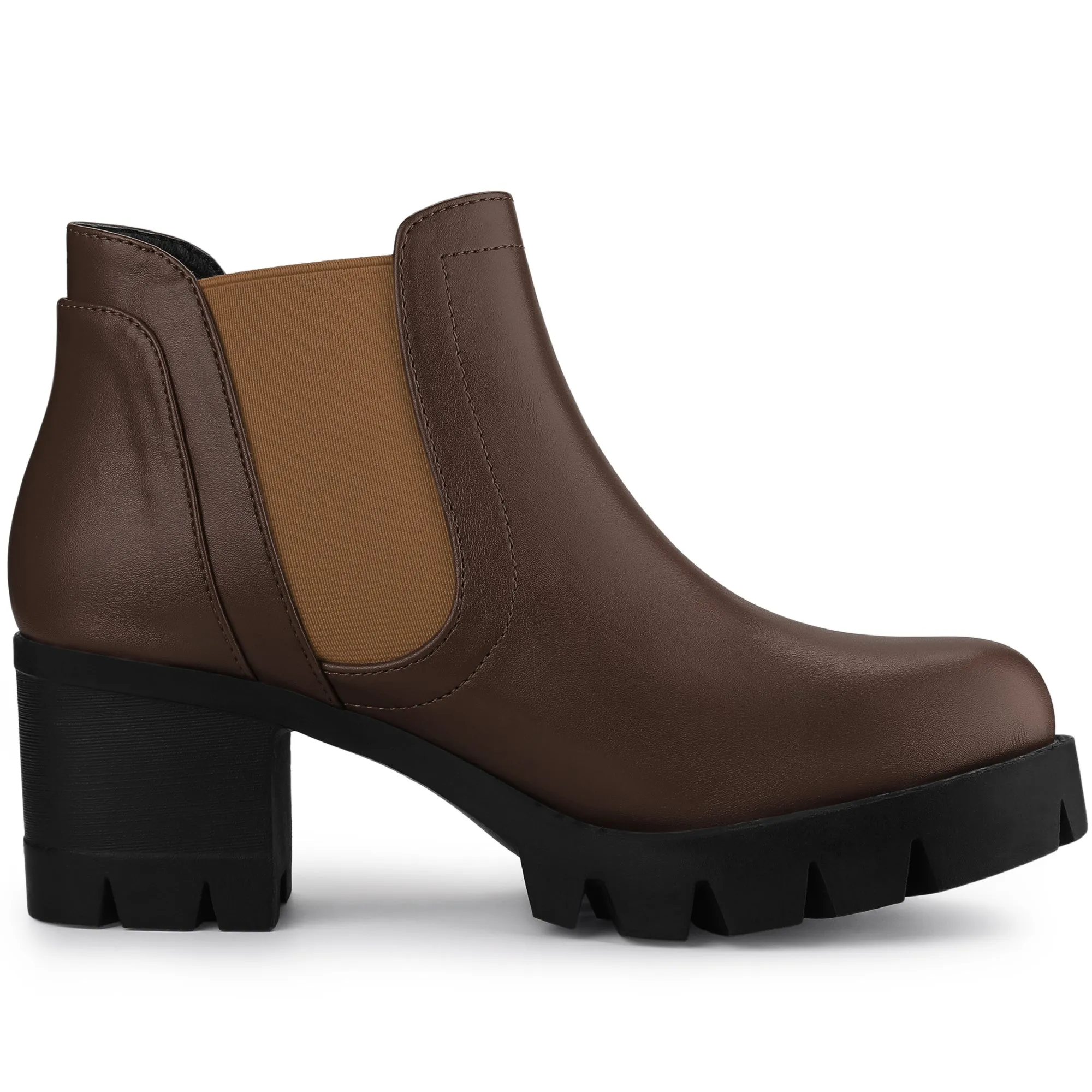 Lug Sole Chunky Heel Chelsea Ankle Boots