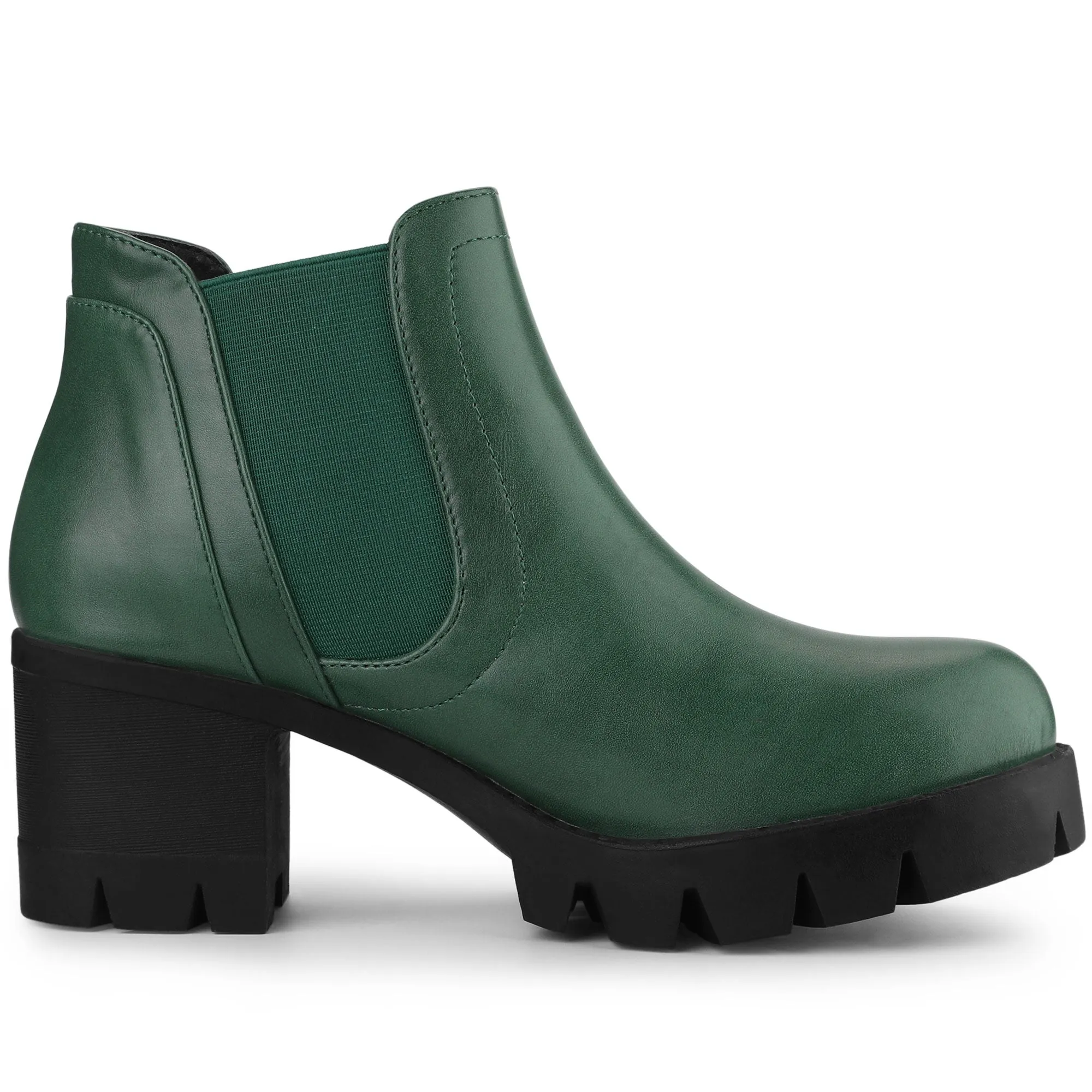 Lug Sole Chunky Heel Chelsea Ankle Boots