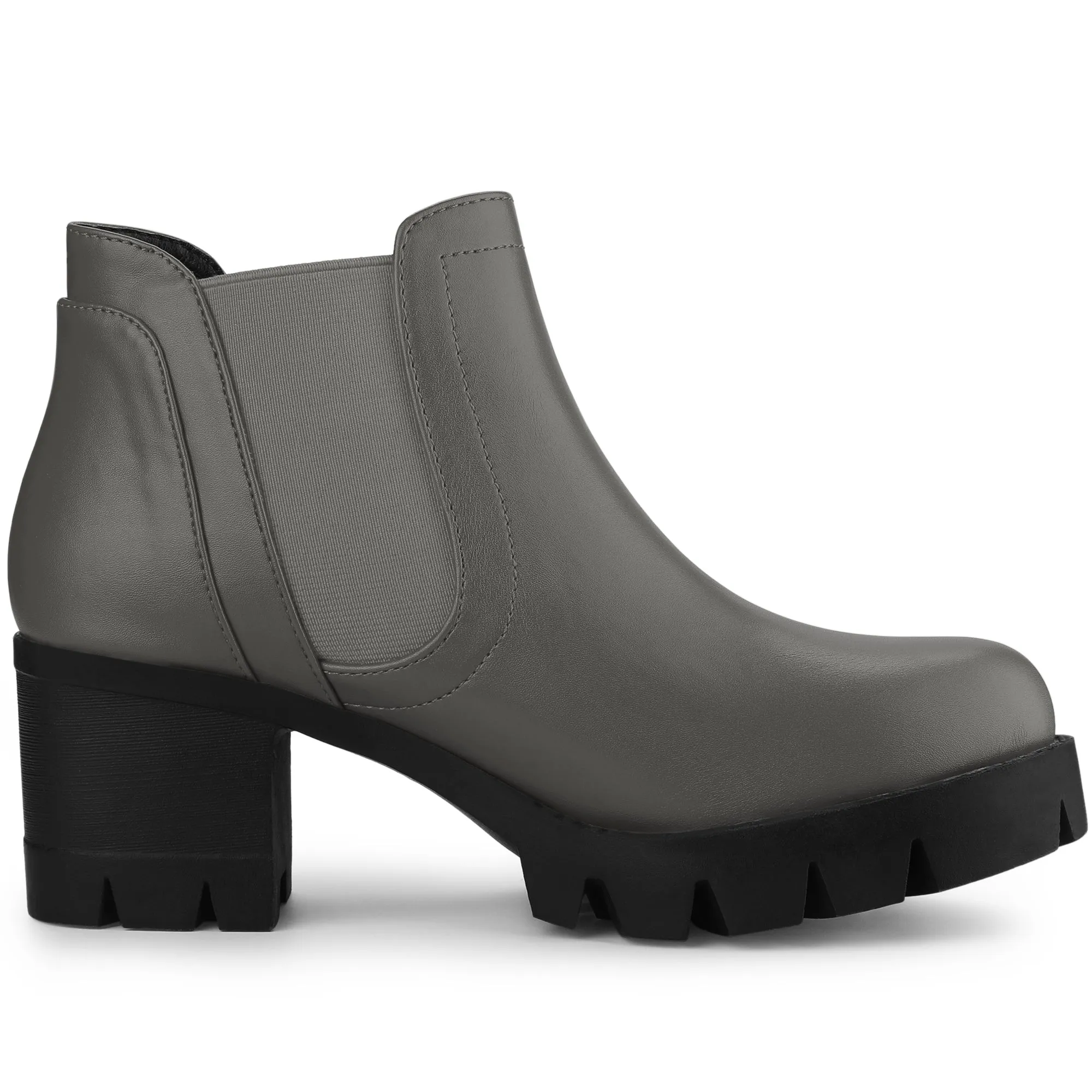 Lug Sole Chunky Heel Chelsea Ankle Boots