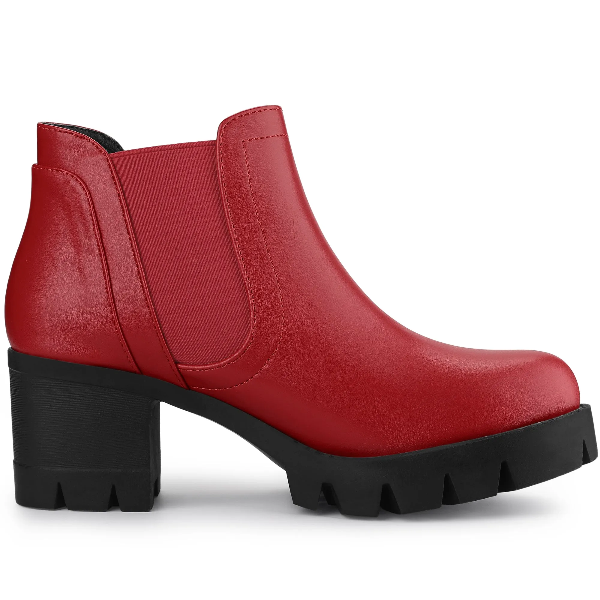 Lug Sole Chunky Heel Chelsea Ankle Boots