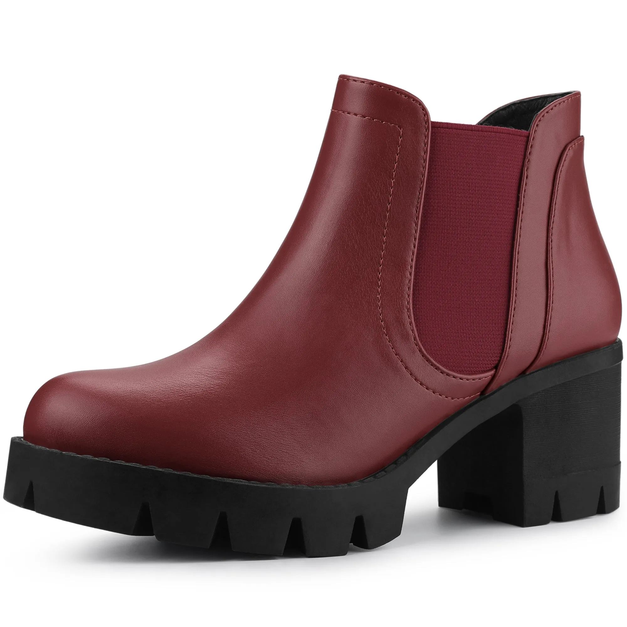 Lug Sole Chunky Heel Chelsea Ankle Boots