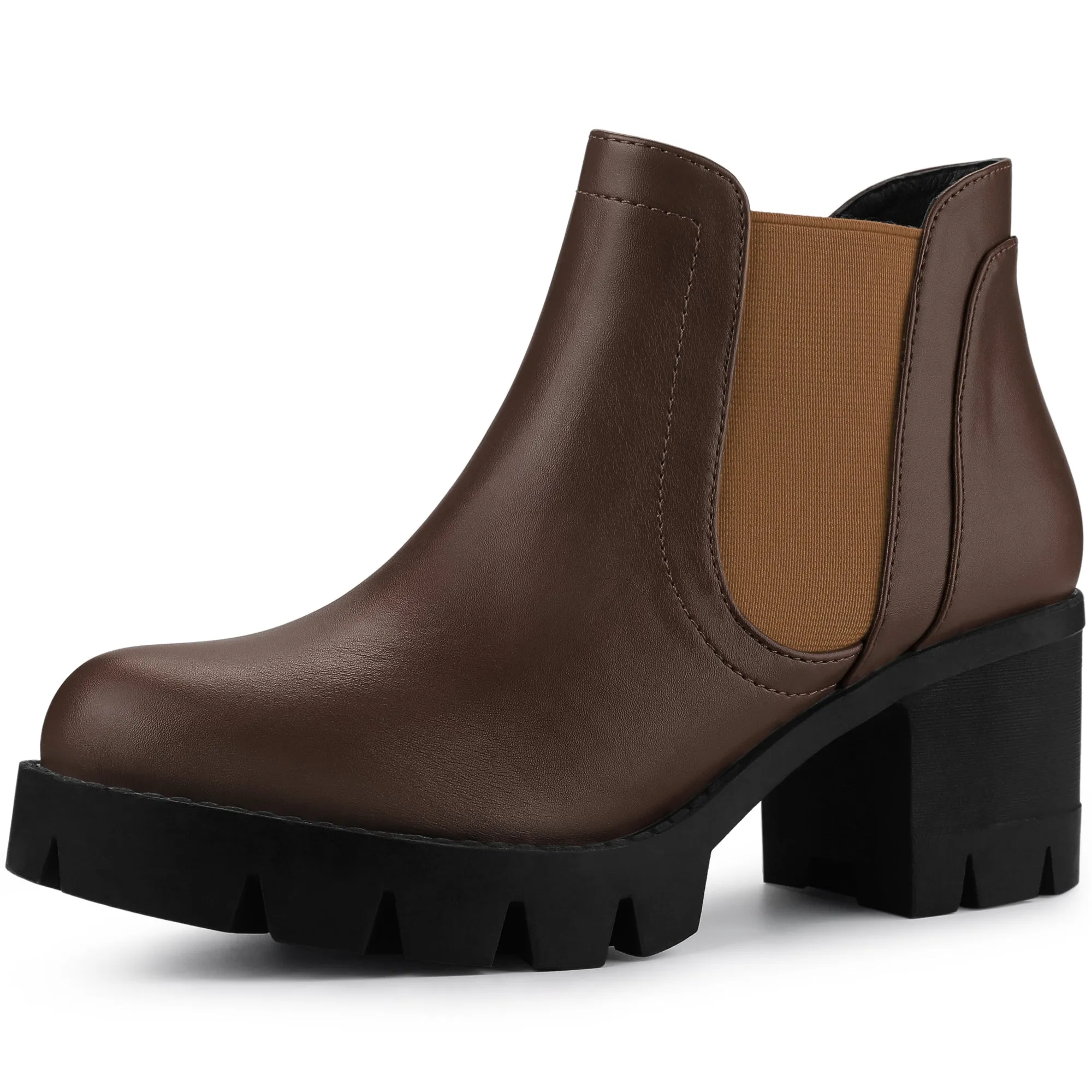 Lug Sole Chunky Heel Chelsea Ankle Boots