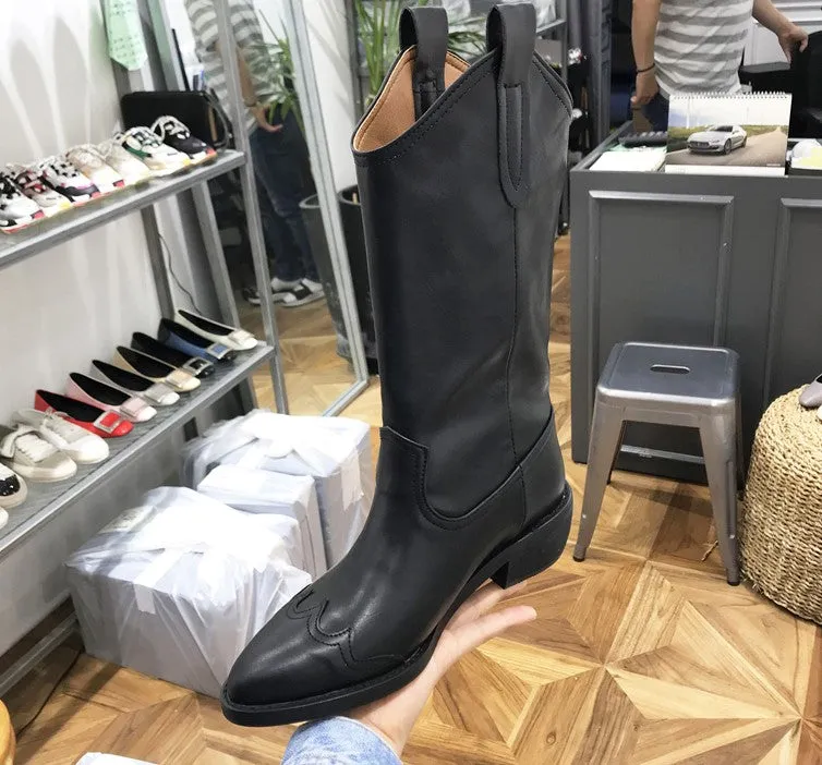 LUXE SEVEN DESIGN CUBAN HEEL WESTERN HIGH ANKLE BOOTS
