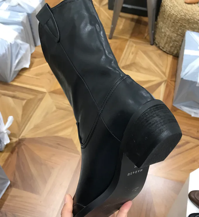 LUXE SEVEN DESIGN CUBAN HEEL WESTERN HIGH ANKLE BOOTS