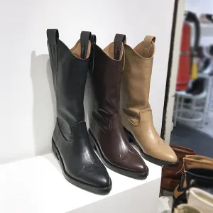 LUXE SEVEN DESIGN CUBAN HEEL WESTERN HIGH ANKLE BOOTS