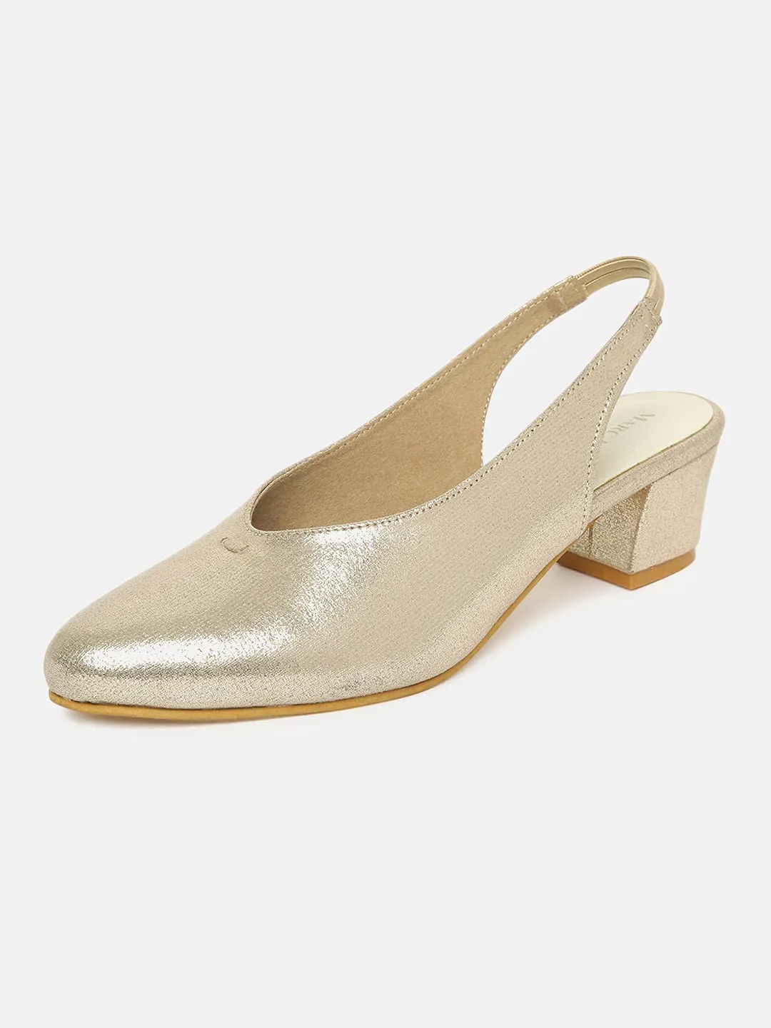 Marc Loire Women's Golden Shimmer Pointed Toe Block Heel Party Fashion Sandal