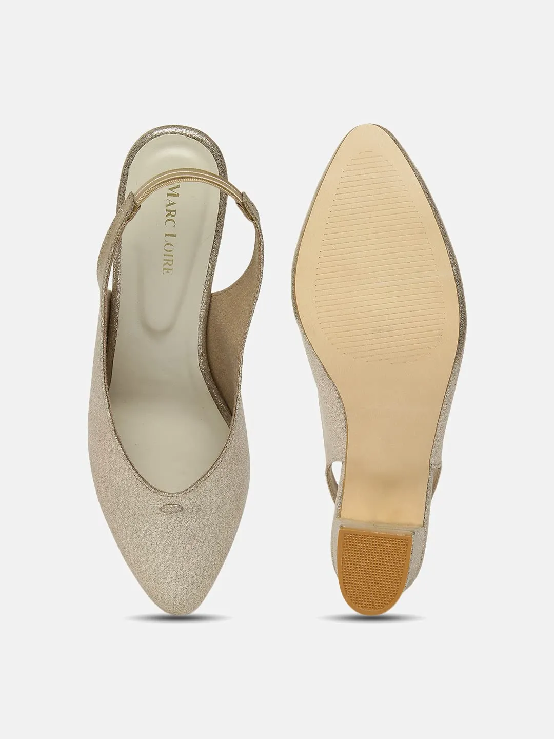 Marc Loire Women's Golden Shimmer Pointed Toe Block Heel Pumps Party, 5 Uk