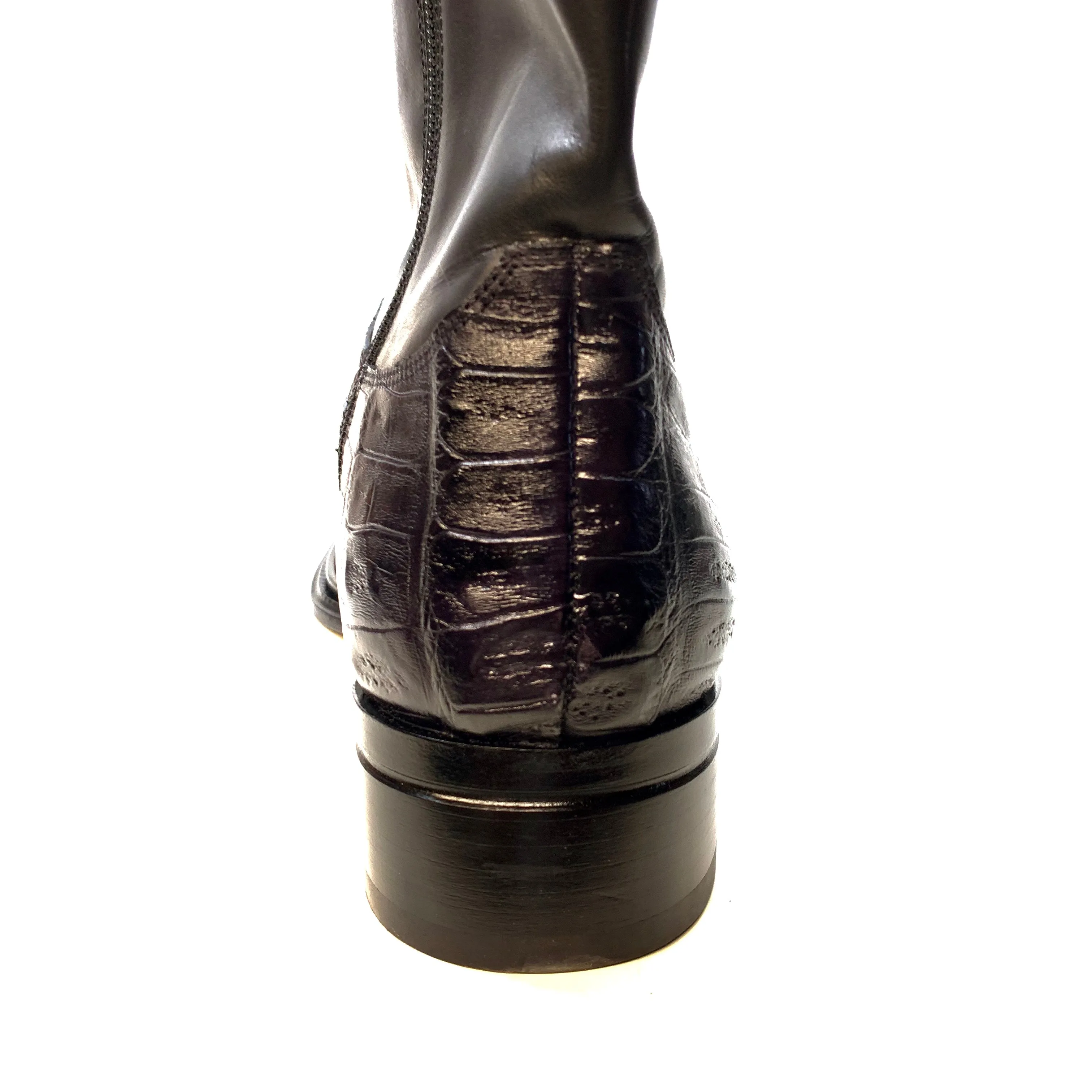 Mauri "42730" Black Horn-Back Crocodile Ankle Boot