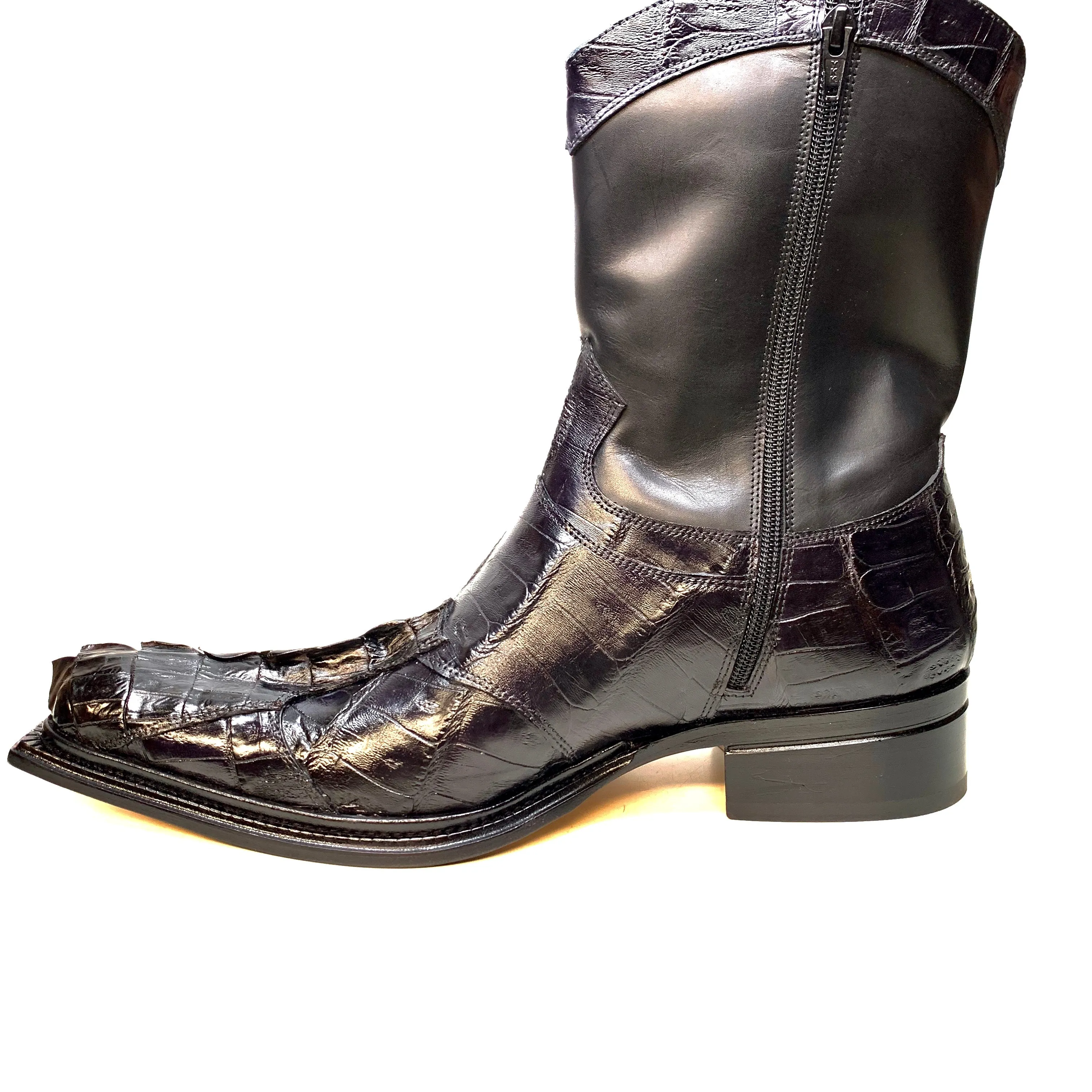 Mauri "42730" Black Horn-Back Crocodile Ankle Boot