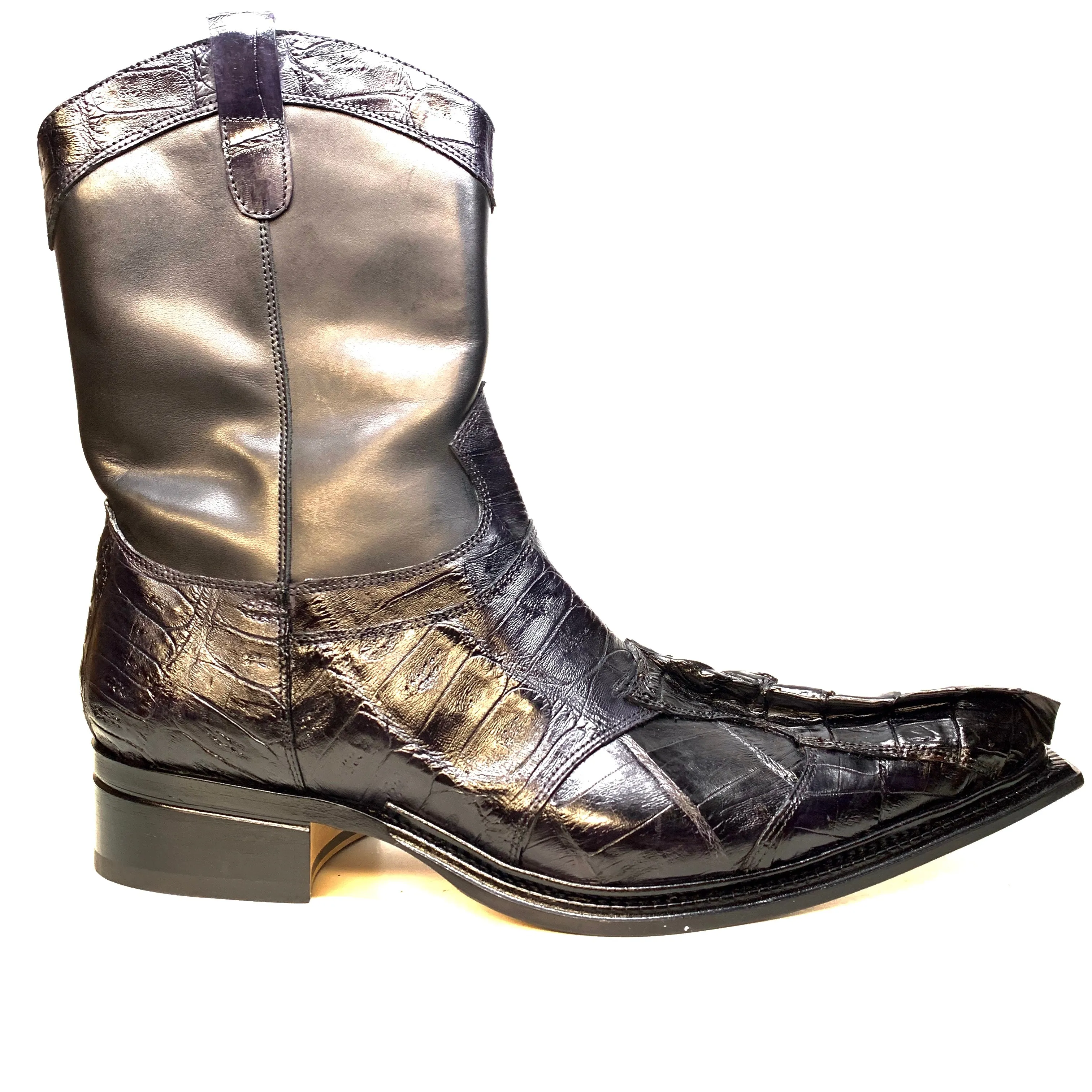 Mauri "42730" Black Horn-Back Crocodile Ankle Boot