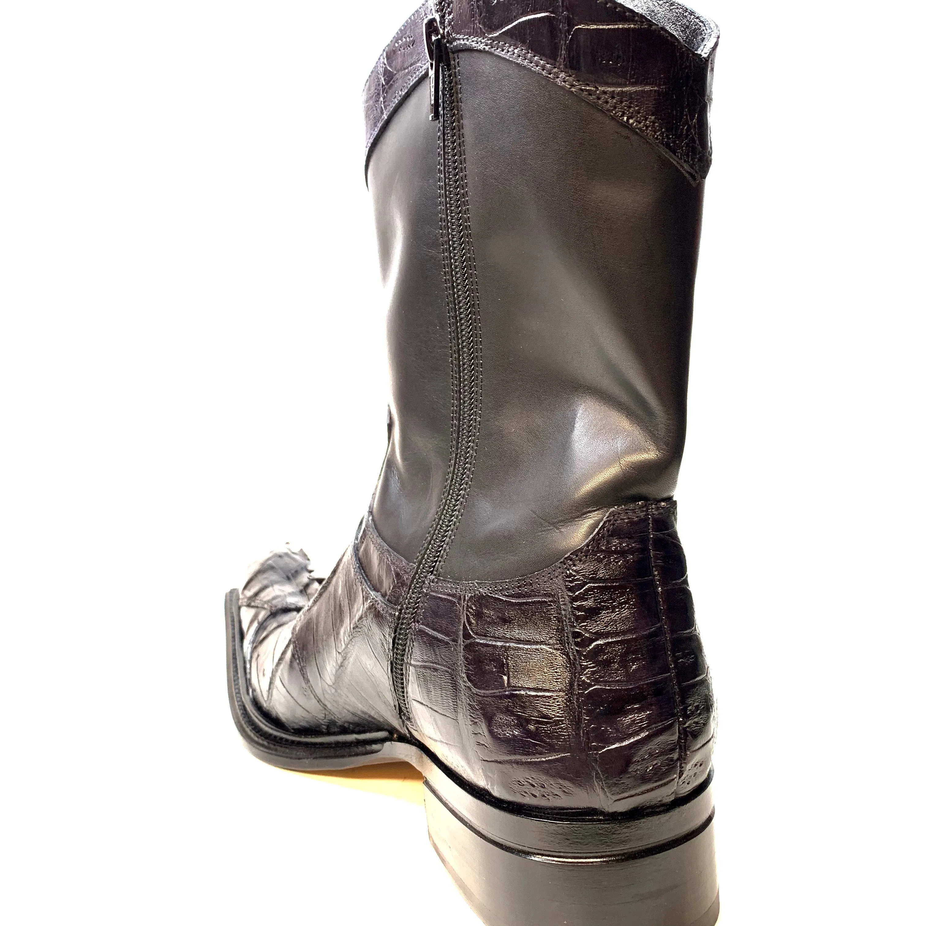 Mauri "42730" Black Horn-Back Crocodile Ankle Boot