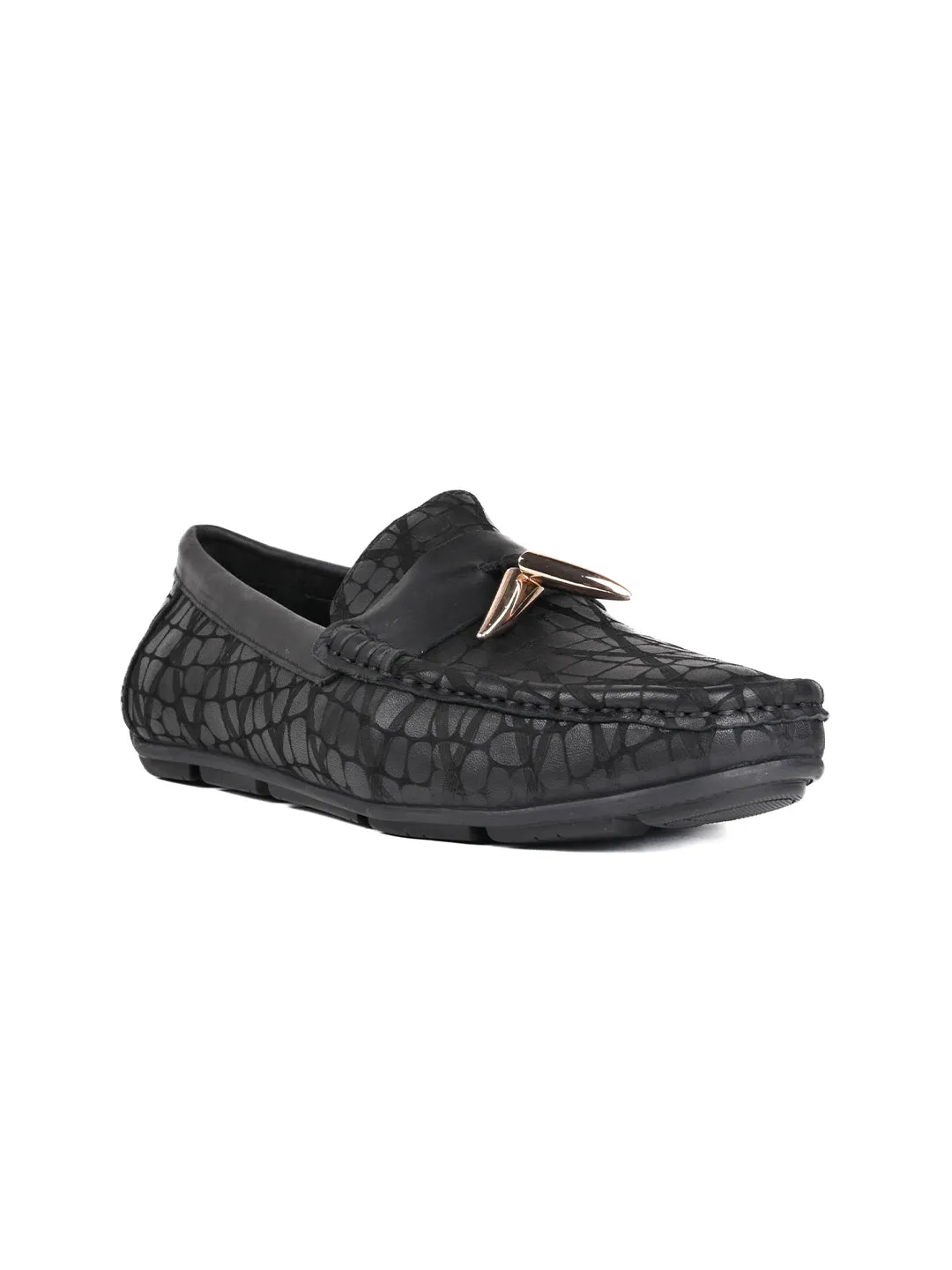 Men Black Animal Print Tassel Driving Shoes