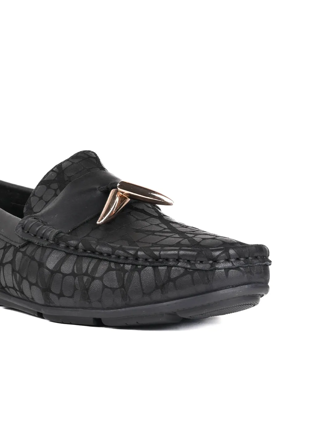Men Black Animal Print Tassel Driving Shoes