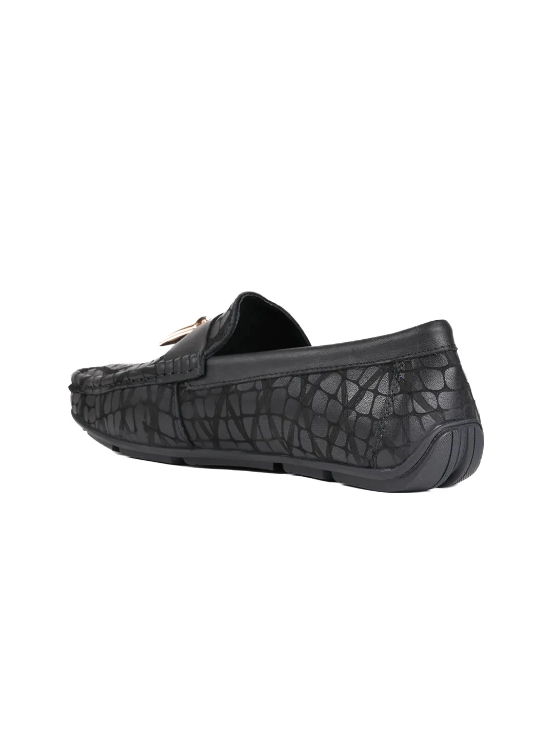 Men Black Animal Print Tassel Driving Shoes