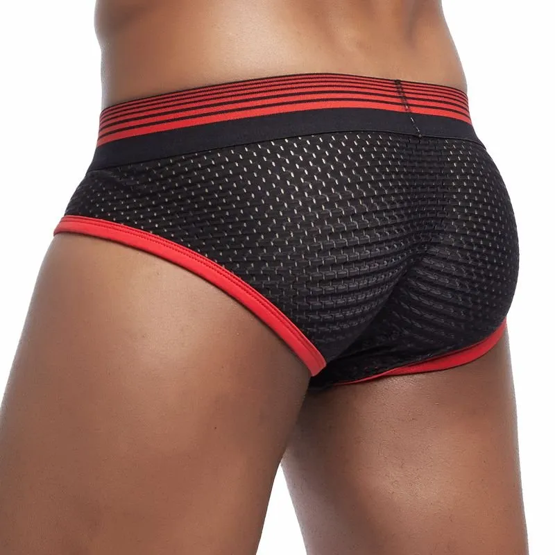 Men Breathable Nylon Patchwork Striped Briefs