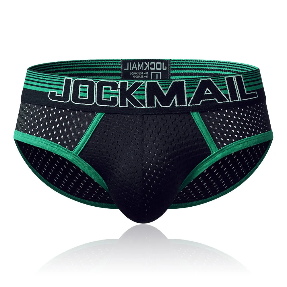 Men Breathable Nylon Patchwork Striped Briefs