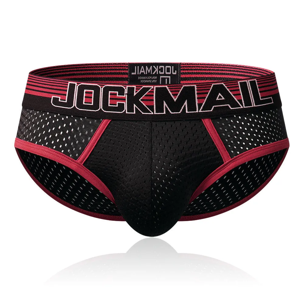 Men Breathable Nylon Patchwork Striped Briefs