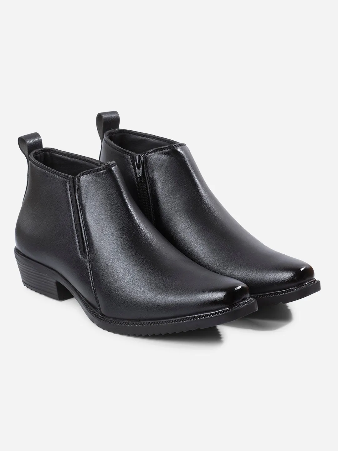 Men's Black Formal Ankle Slip On Boots (IX3040)